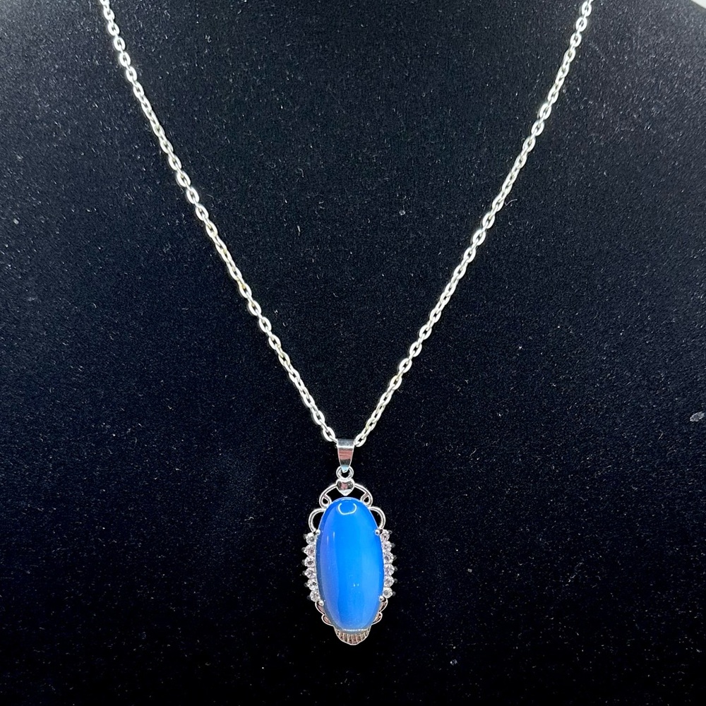 VTG 18K Gold Plated Sterling Silver Chalcedony Pendant Necklace With CZ